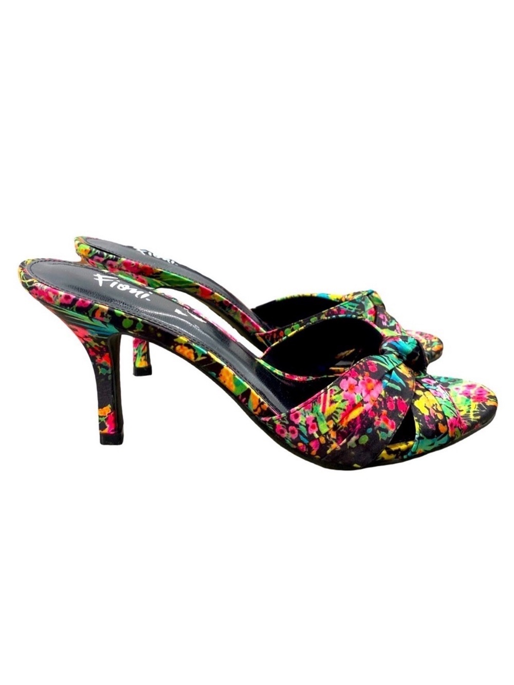 Fioni Floral Knotted Bow Open Toe Heels Size 8 NWOT
